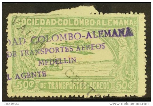 SCADTA 1921 30c On 50c Dull Green Surcharge In Black, Scott C20 (SG 7, Michel 8 II), Fine Used With Violet... - Colombie