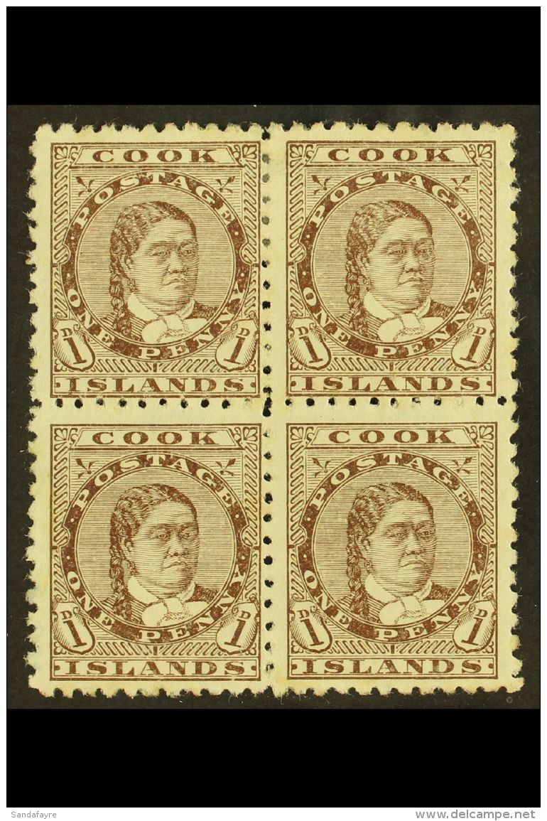 1893-1900 1d Bistre-brown Perf 11, SG 13b, Fine Mint (two Stamps Never Hinged) BLOCK Of 4, Fresh. (4 Stamps) For... - Cook Islands