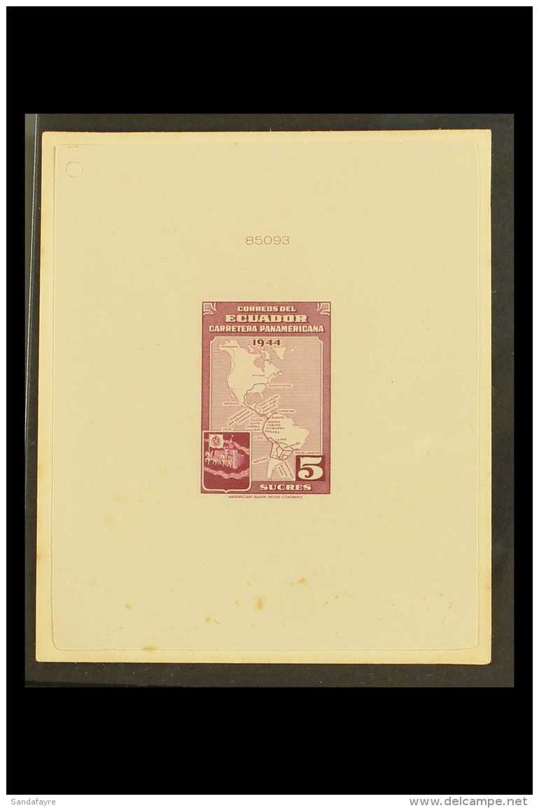 PROOF 1944 5s Map Of Pan-American Highway, As Scott 456, Master Die Proof Struck In Red-lilac, With Die Number... - Equateur