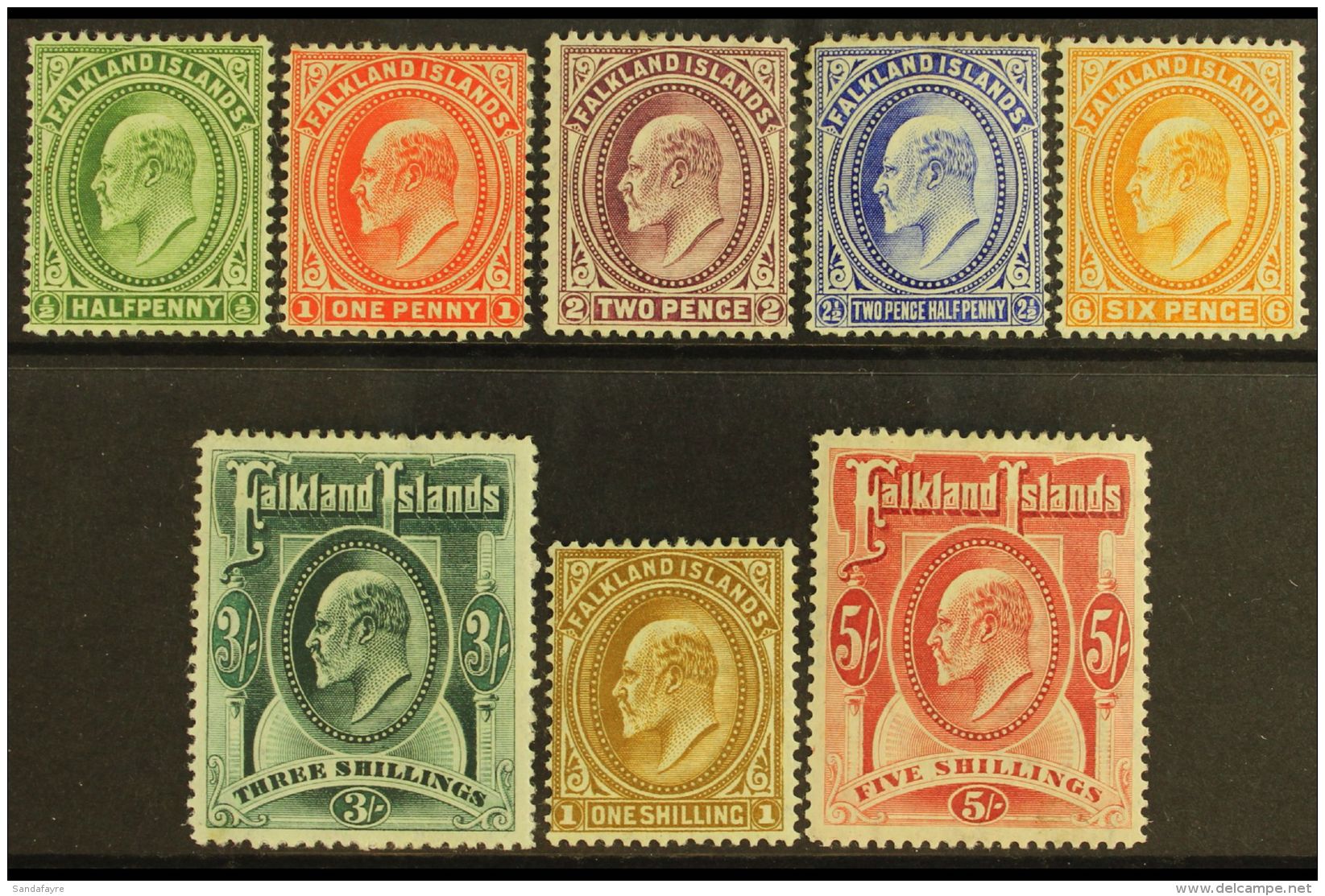 1904-12 Complete King Edward VII Definitive Set, SG 43/50, Fine Mint. (8 Stamps) For More Images, Please Visit... - Falkland
