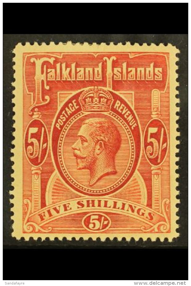 1912-28 5s Deep Rose-red, SG 67, Mint, Toned Gum. For More Images, Please Visit... - Falkland Islands