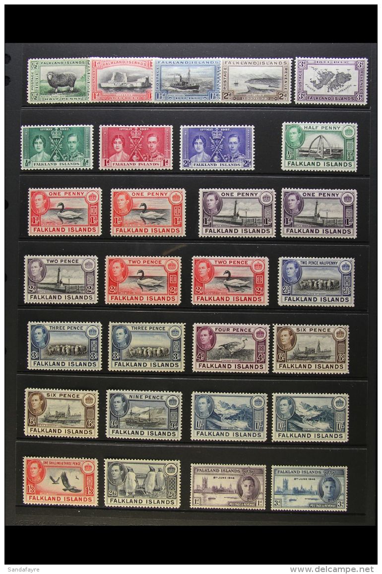 1933-1966 FINE MINT / NHM COLLECTION Presented On A Pair Of Stock Pages. Includes 1933 Set To 3d, 1937 Coronation... - Falklandinseln