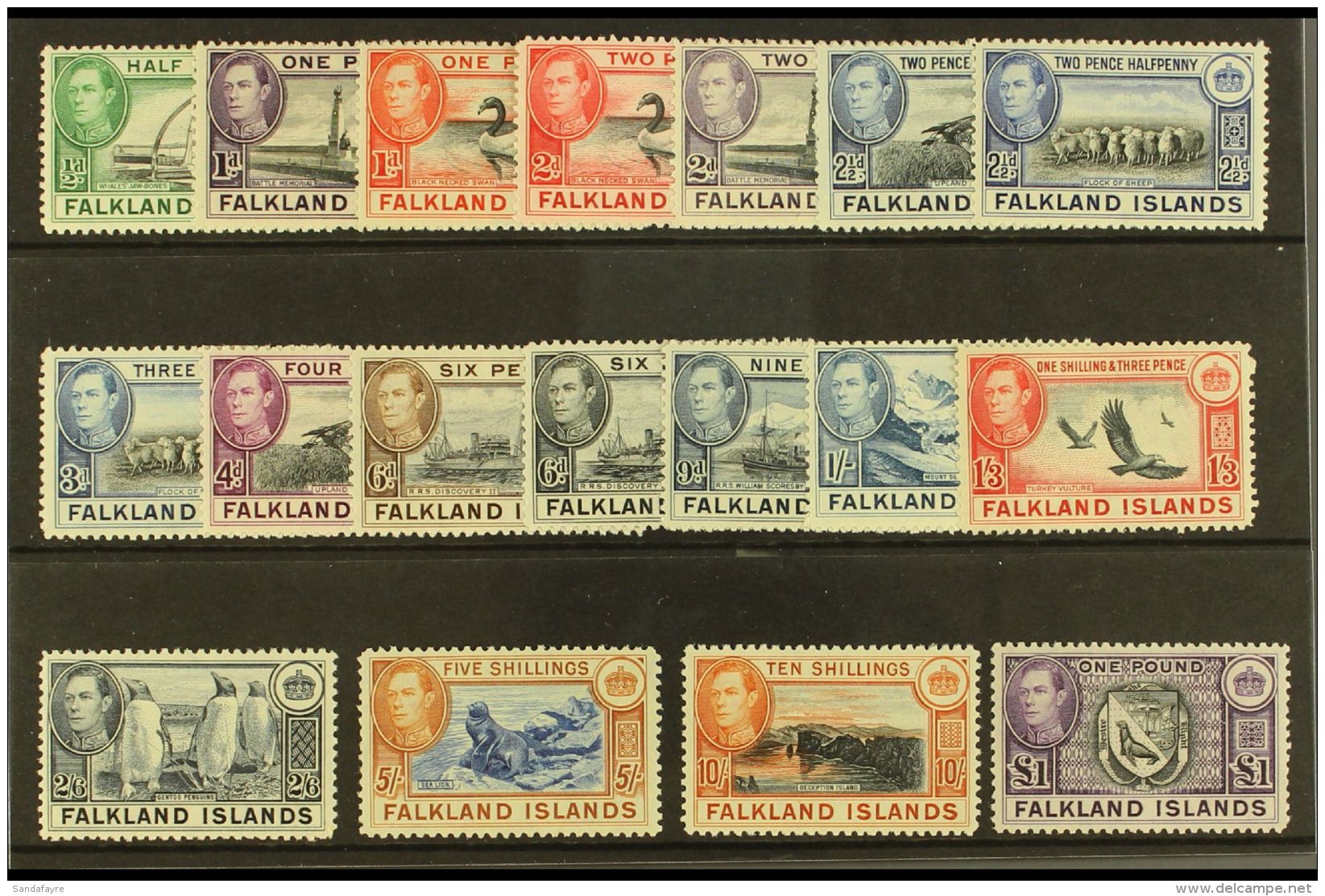 1938-50 Complete King George VI Definitive Set, SG 146/163, Very Fine Mint. (18 Stamps) For More Images, Please... - Falkland Islands