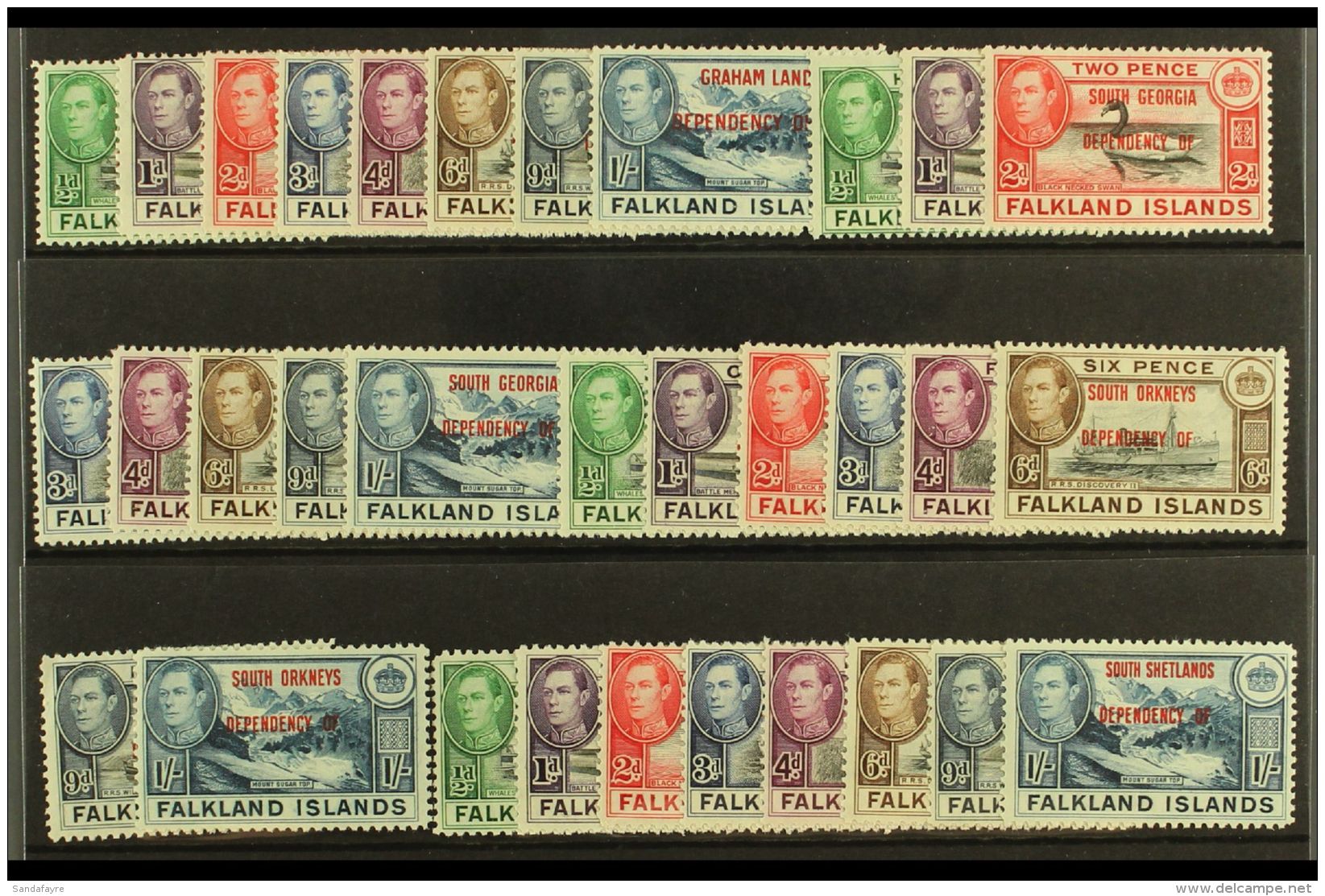 1944-45 Graham Land, South Georgia, South Orkney &amp; South Shetland Opts Sets, SG A1/8, SG B1/8, SG C1/8 &amp;... - Falkland