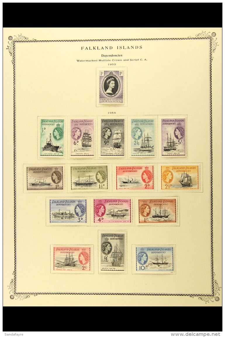 1944-1963 VERY FINE MINT All Different Collection On Scott Printed Leaves. With 1944-45 Falklands Overprinted... - Falklandeilanden