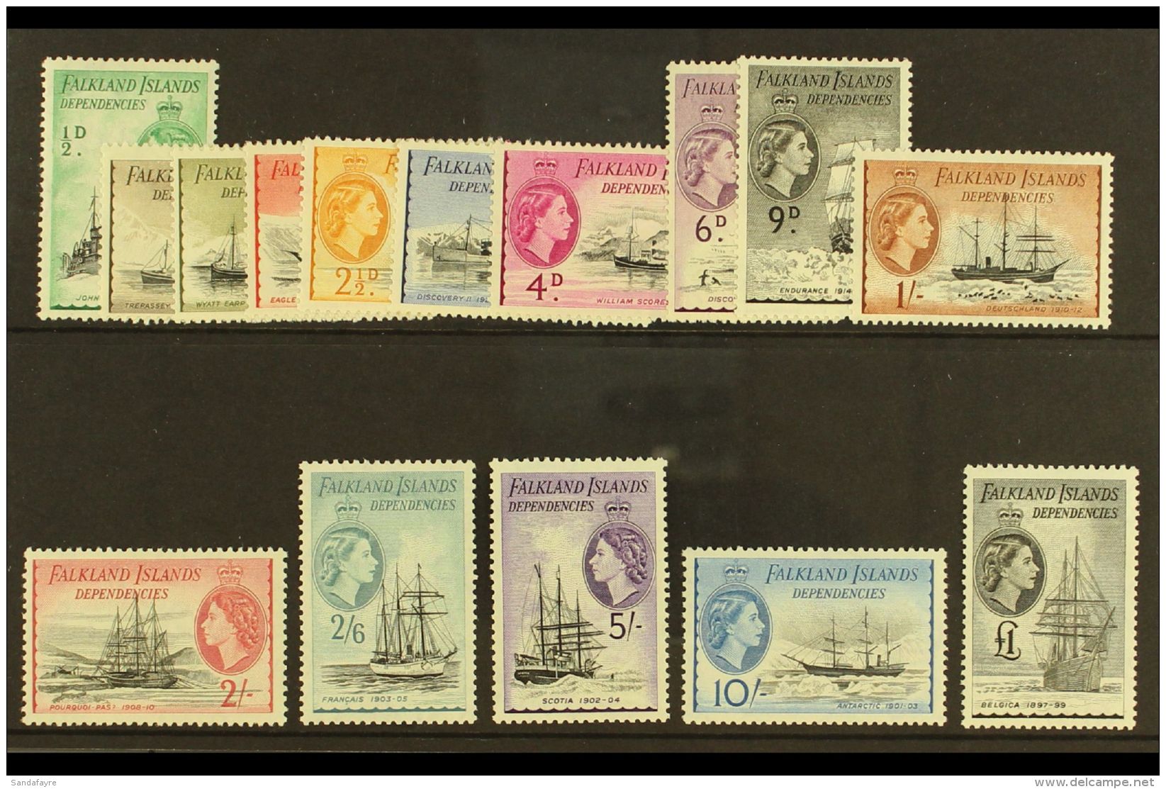 1954-62 Ships Complete Definitive Set, SG G26/G40, Very Fine Mint. (15 Stamps) For More Images, Please Visit... - Falkland Islands