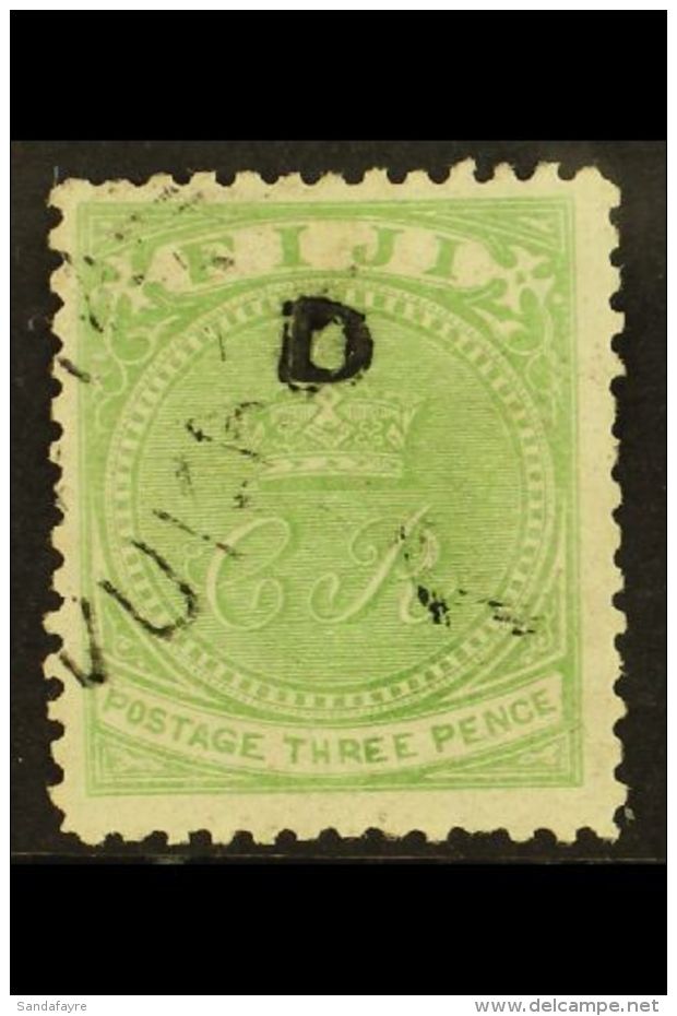 1871 3d Pale Yellow-green (SG 11) With "D" Without Serifs Overprint Of Stamp Duty Issues, Showing Strong Doubling,... - Fidji (...-1970)