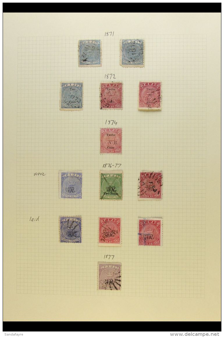 1871-1891 USED COLLECTION With Shades &amp; Perf Types On Leaves, Inc 1871 1d (x2), 1872 2c On 1d &amp; 12c On 6d... - Fidschi-Inseln (...-1970)