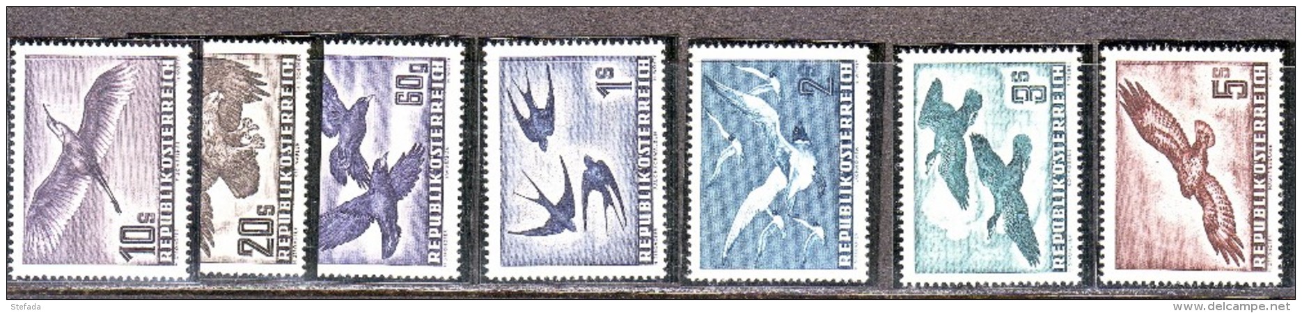 AUSTRIA AUTRICHE 1950 UCCELLI POSTA AEREA 7 VALORI  LUSSO  MNH** - Hirondelles