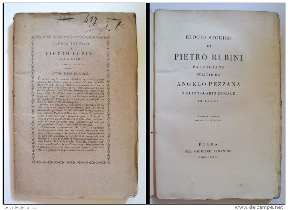 Elogio Storico Di Pietro Rubini Parmigiano Scritto Da Angelo Pezzana Bibliotecario Ducale In Parma. Seconda Edizione. - Libri Antichi