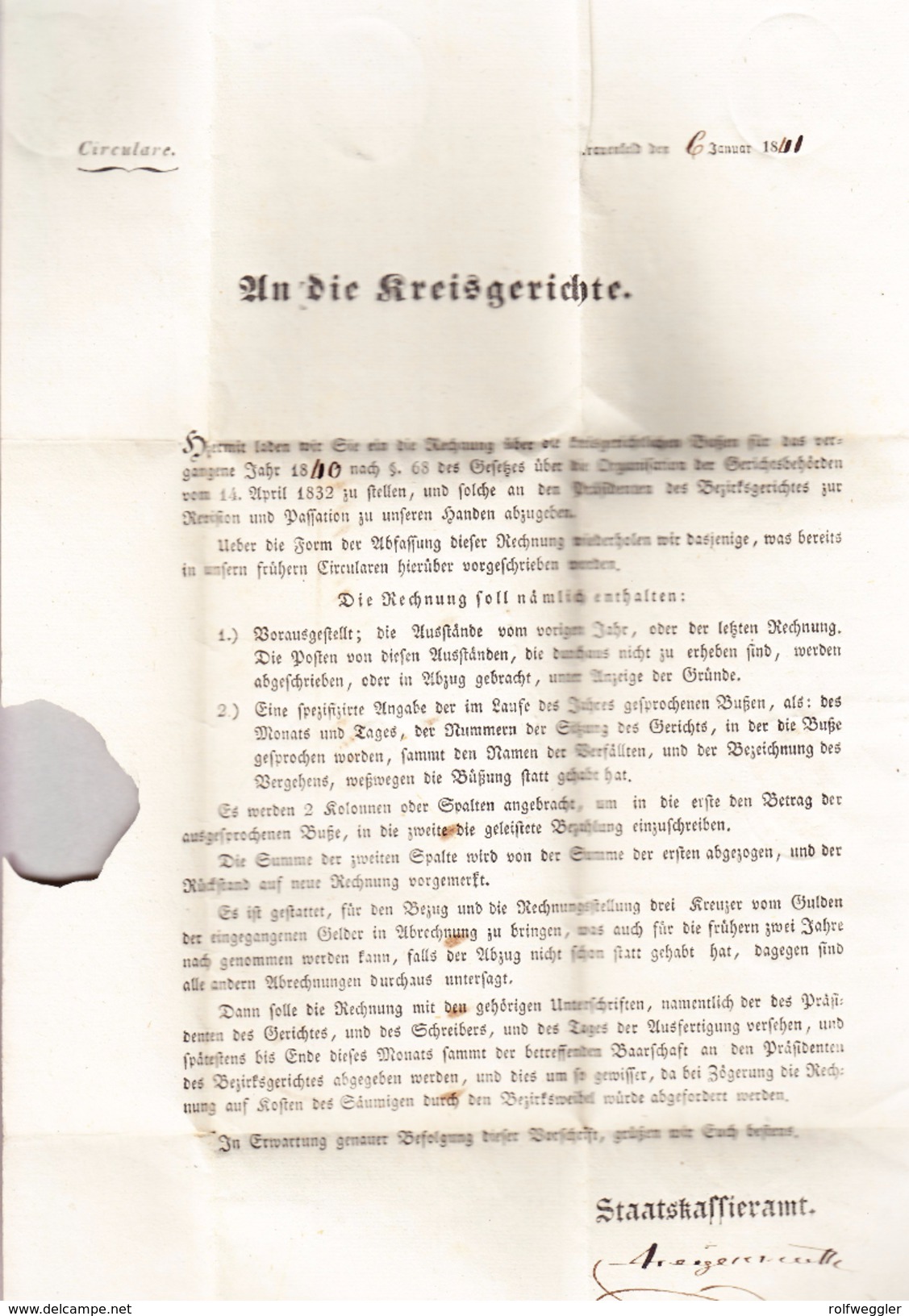 Heimat CH TG MÜLLHEIM Balkenstempel 6.1.1841  Vorbedrucktem Amts Brief - ...-1845 Préphilatélie