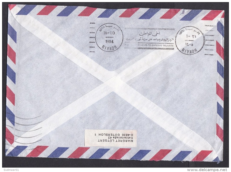 Egypt: Airmail Cover To Germany, 1984, 2 Stamps, No Cancel, Missent Via Riyadh Saudi Arabia?, See Back (traces Of Use) - Brieven En Documenten