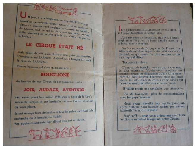 C1. PROGRAMME CIRQUE BOUGLIONE 1948  . 22X14,2 CM . 8 PAGES - Programs