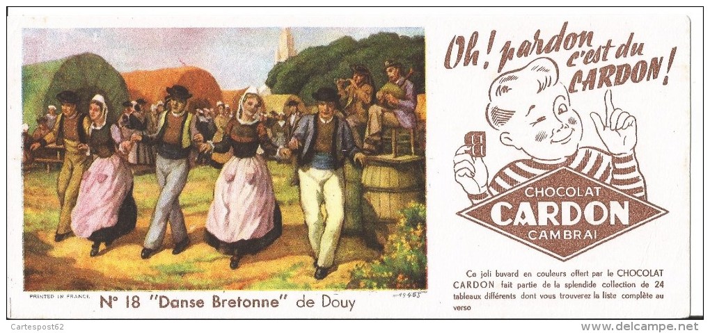 Buvard Chocolat Cardon Cambrai. Danse Bretonne De Douy. - Chocolat