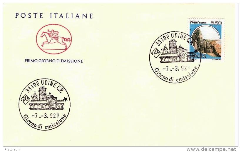 Fdc Poste Italiane Cavallino: CASTELLI L. 850 (1992); No Viaggiata; AF_Udine - FDC