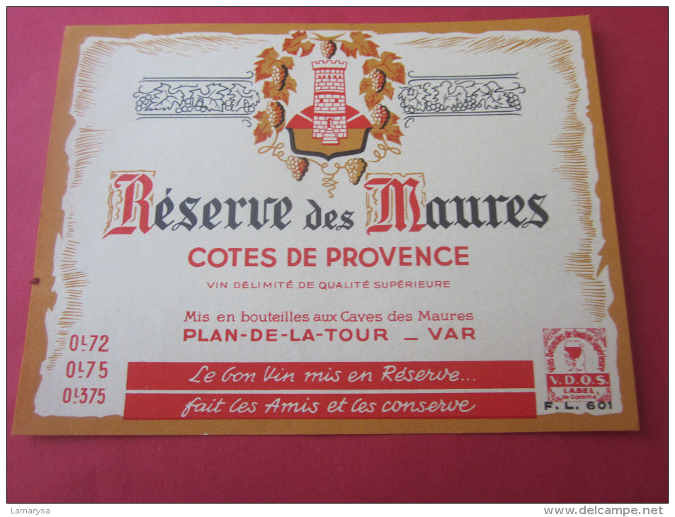 COTE DE PROVENCE RÉSERVE DES MAURES PLAN DE LA TOUR VAR -Bistrot & Alimentation Étiquette GRAND Vin En Resserve Vignoble - Vino Tinto