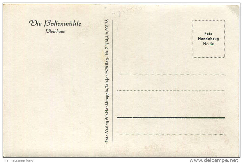 Boltenmühle - Blockhaus - Foto-AK Handabzug - Foto-Verlag Winkler Altruppin - Neuruppin