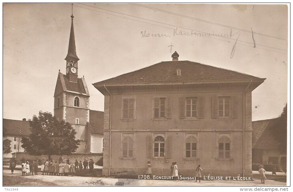 Schweiz, 1915, Boncourt, L'église Et L'école, Battailon 37, Feldpost, Nach Steffisburg, Siehe Scans! - Court