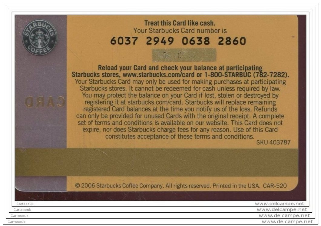 CE2310  CARTE   CADEAU    STARBUCKS - Cartes Cadeaux