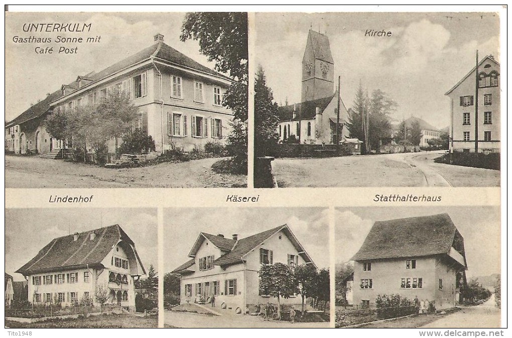 Schweiz, 1913, Unterkulm, Gasthaus Sonne Mit Cafe Post, Kirche, Lindenhof, Käserei,Statthalterhaus, Nach Steffisburg. S - Linden