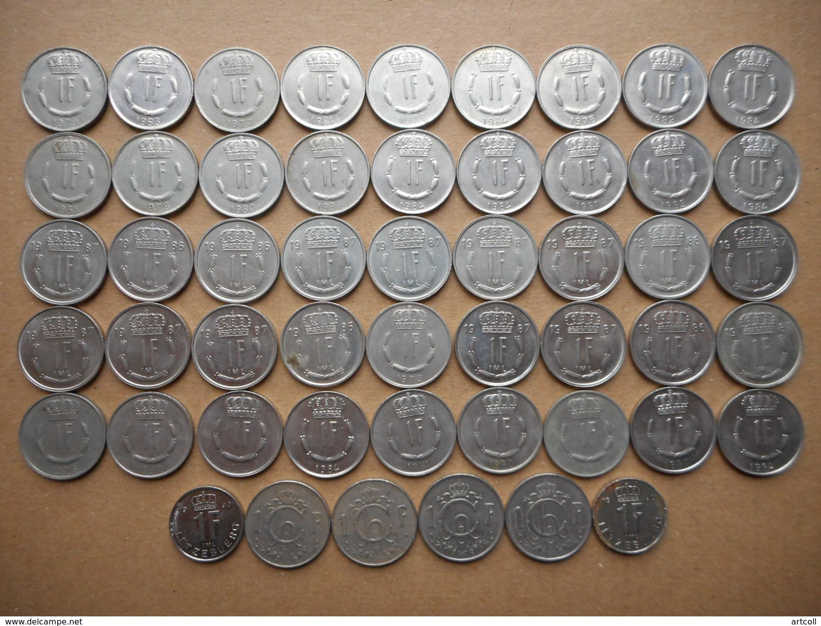 Luxembourg 1 Franc 1952-1990 (Lot Of 51 Coins) - Luxemburg