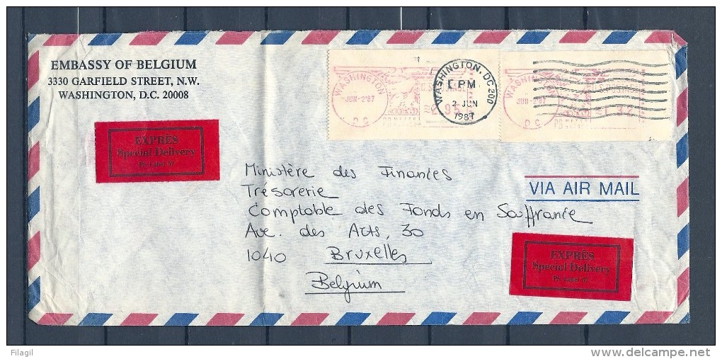 Brief Van Washington Naar Bruxelles Expres Special Delivery - 1980-1999