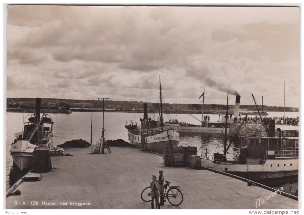 Norvège :  Norge :  Hamar  Ved  Bryggene  , Bateau  Vapeur " Skreir,hamar , ..."  1953 - Norvegia