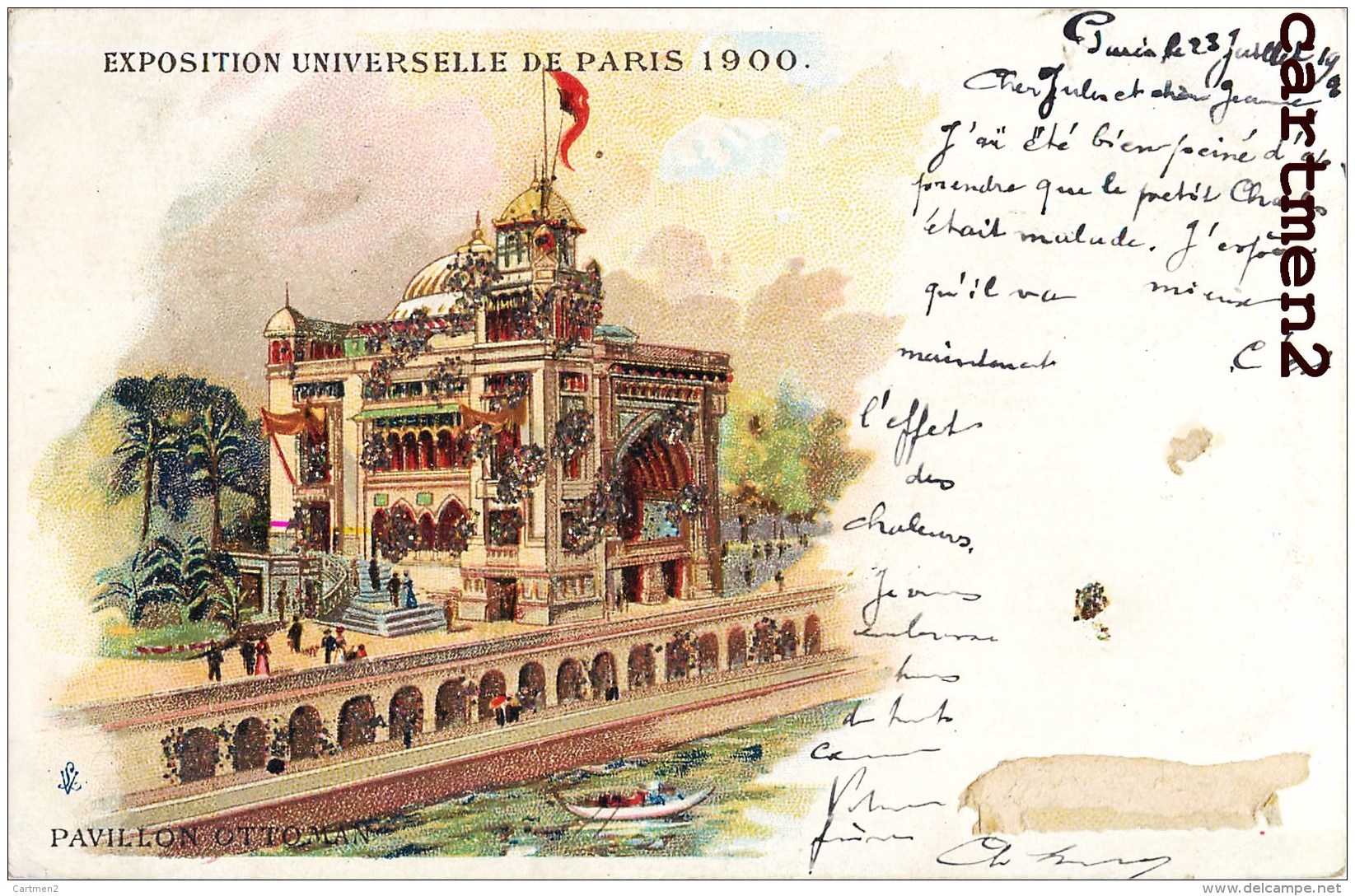 PARIS EXPOSITION UNIVERSELLE 1900 PAVILLON OTTOMAN ILLUSTRATION LITHOGRAPHIE + CACHET PARISS 88 TURQUIE TURKEY - Exhibitions