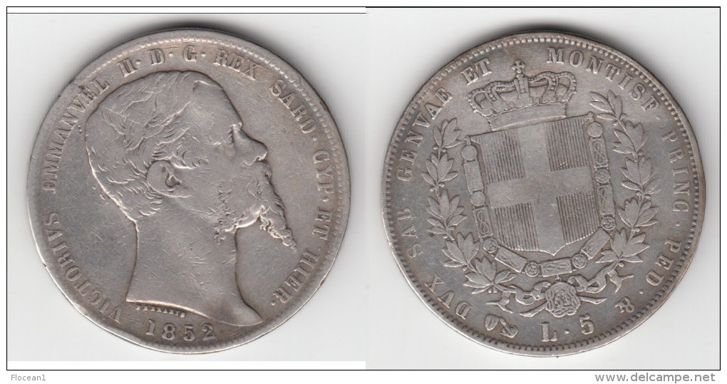 ** ITALIE SARDAIGNE - ITALIA SARDINIA - 5 LIRE 1859 FERRARIS/B (EAGLE) VITTORIO EMANUELE II - SILVER *ACHAT IMMEDIAT !!! - Piemonte-Sardinië- Italiaanse Savoie