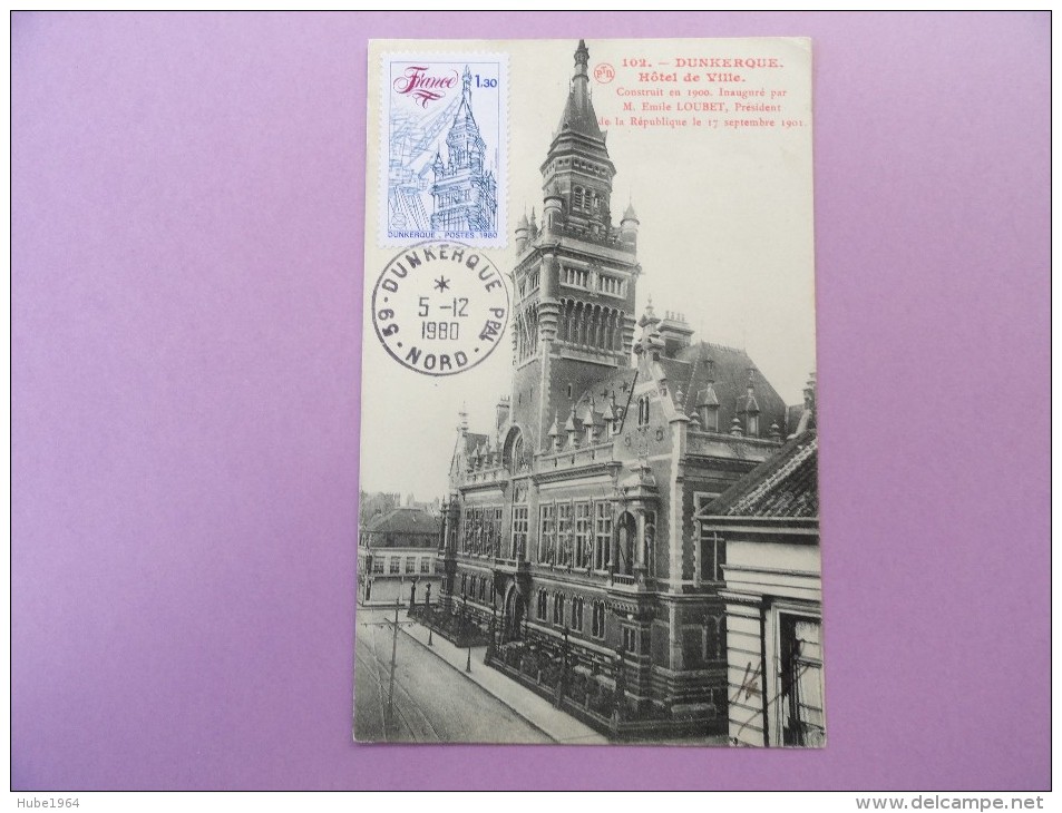 CARTE MAXIMUM CARD DUNKERQUE HOTEL DE VILLE AVEC CACHET ORDINAIRE SUR CPA - 1980-1989