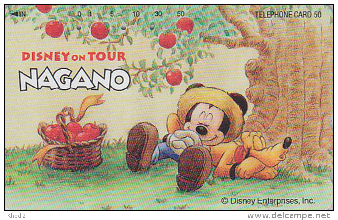 Télécarte Japon / 110-016 - DISNEY ON TOUR NAGANO - MICKEY & Pluto Sieste Sous Un Pommier - Japan Phone Card - Disney