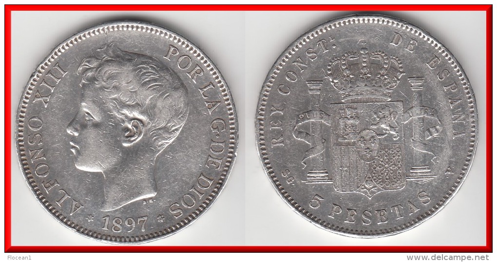 **** SPAIN - ESPAGNE - 5 PESETAS 1897 SG-V ALFONSO XIII - SILVER -ARGENT **** EN ACHAT IMMEDIAT !!! - Premières Frappes