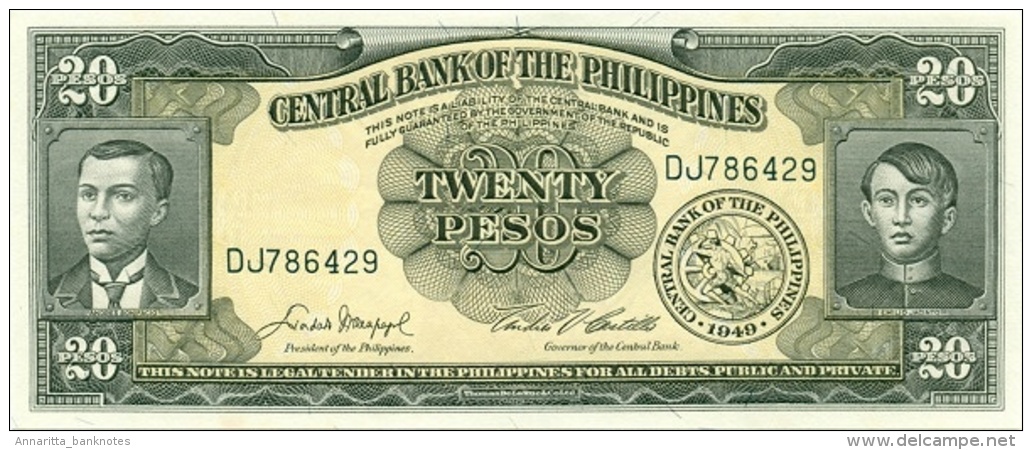 PHILIPPINES 20 PESOS 1949 (1962) P-137d UNC  [PH0921d] - Philippines