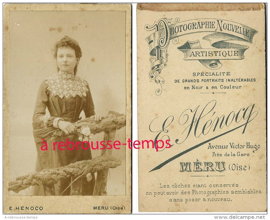 CDV Portrait De Femme-mode-joli Col Dentelle-photographie E. Hénorcq Avenue Victor Hugo Près Gare à Méru (oise) - Old (before 1900)