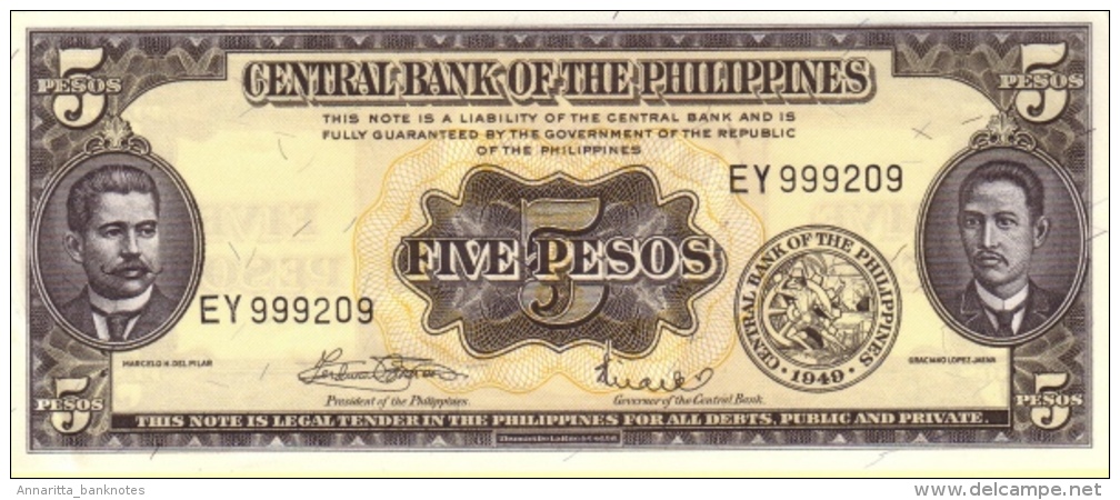 PHILIPPINES 5 PESOS 1949 (1970) P-135f UNC  [PH0919f] - Philippines