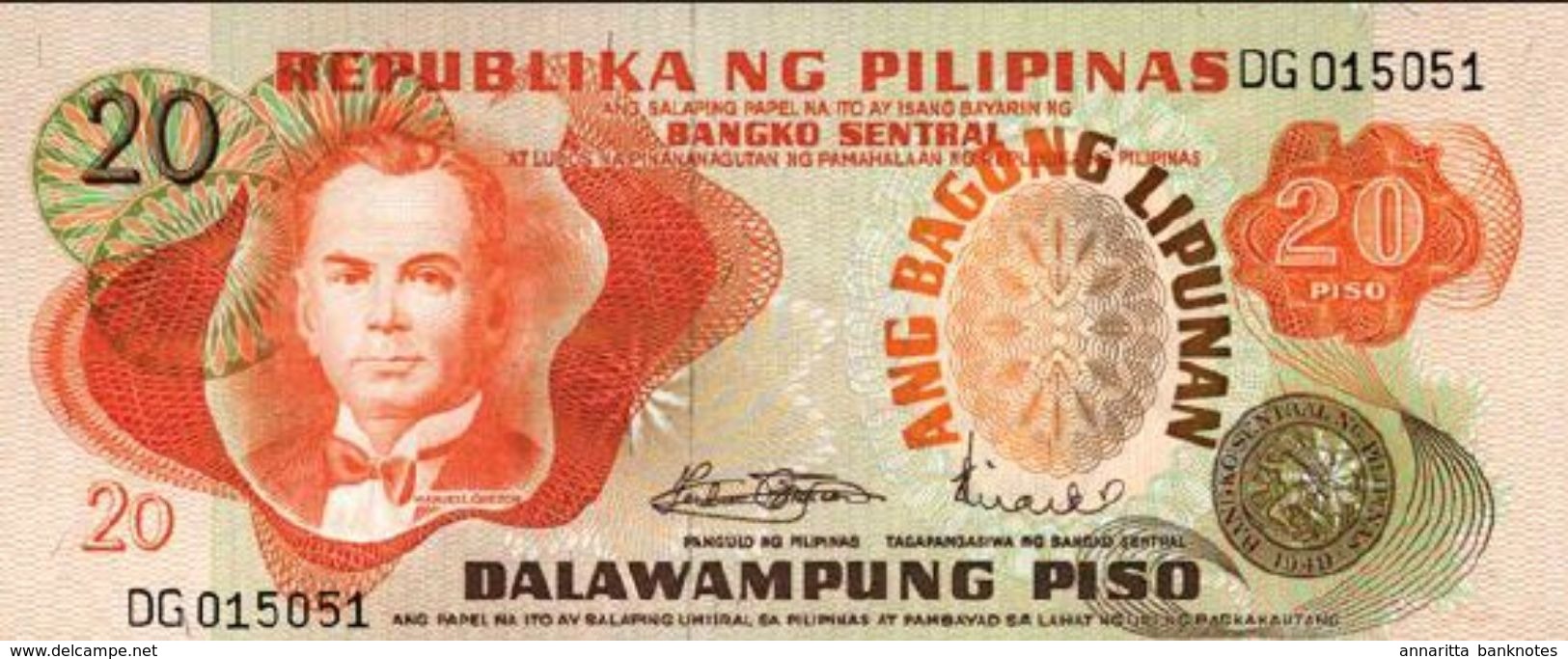 PHILIPPINES 20 PISO (PESOS) ND (1973) P-155a UNC PREFIX DG [PH1014a] - Philippines