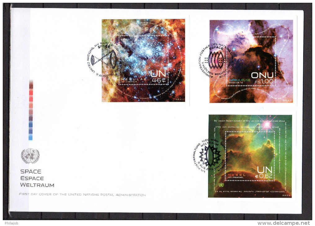 ONU 2013 (Les 3 Centres) : Belle Env. 1er Jour FDC Jumbo (26 Cm X 18 Cm) " ESPACE / ETOILES ". Avec 3 BF. Parfait état. - Sonstige & Ohne Zuordnung