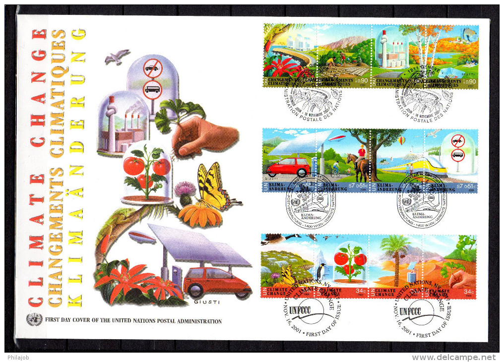 ONU 2001 (Les 3 Centres) : Belle Env. 1er Jour FDC Jumbo (26 Cm X 18 Cm) " CHANGEMENTS CLIMATIQUES ". Parfait état - Protection De L'environnement & Climat