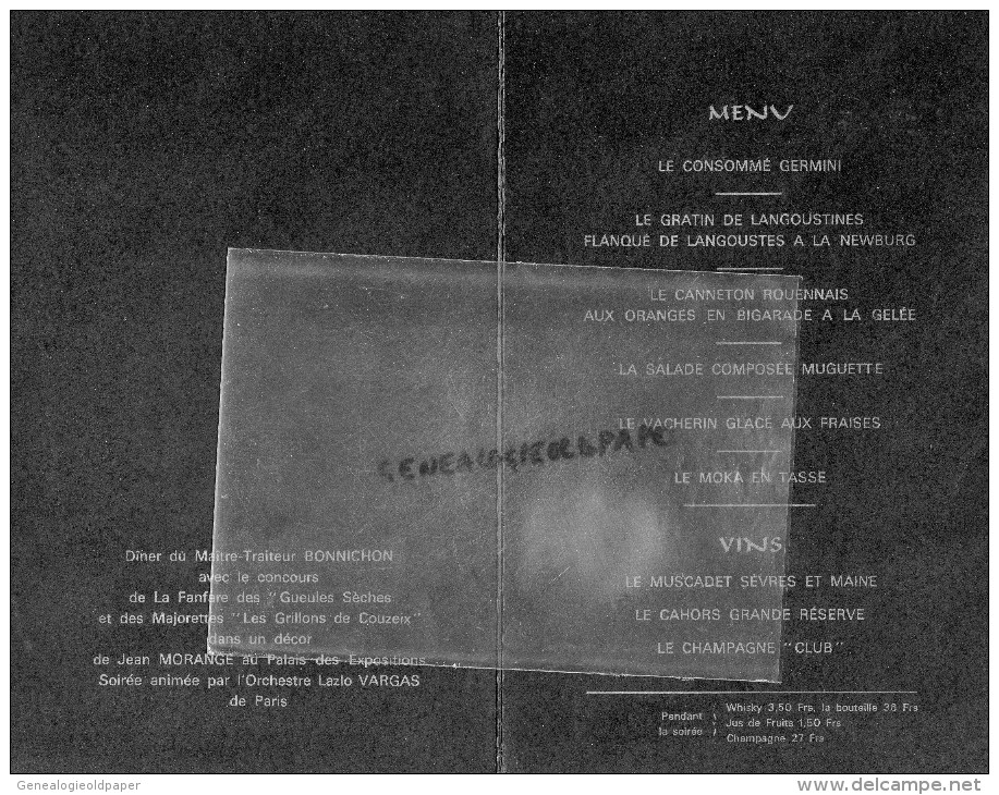 87 -LIMOGES -MENU SOIREE GOUVERNEUR-27 AVRIL 1974- CONFERENCE DU 174 E DISTRICT-BONNICHON-GRILLONS COUZEIX-LAZLO VARGAS - Menus