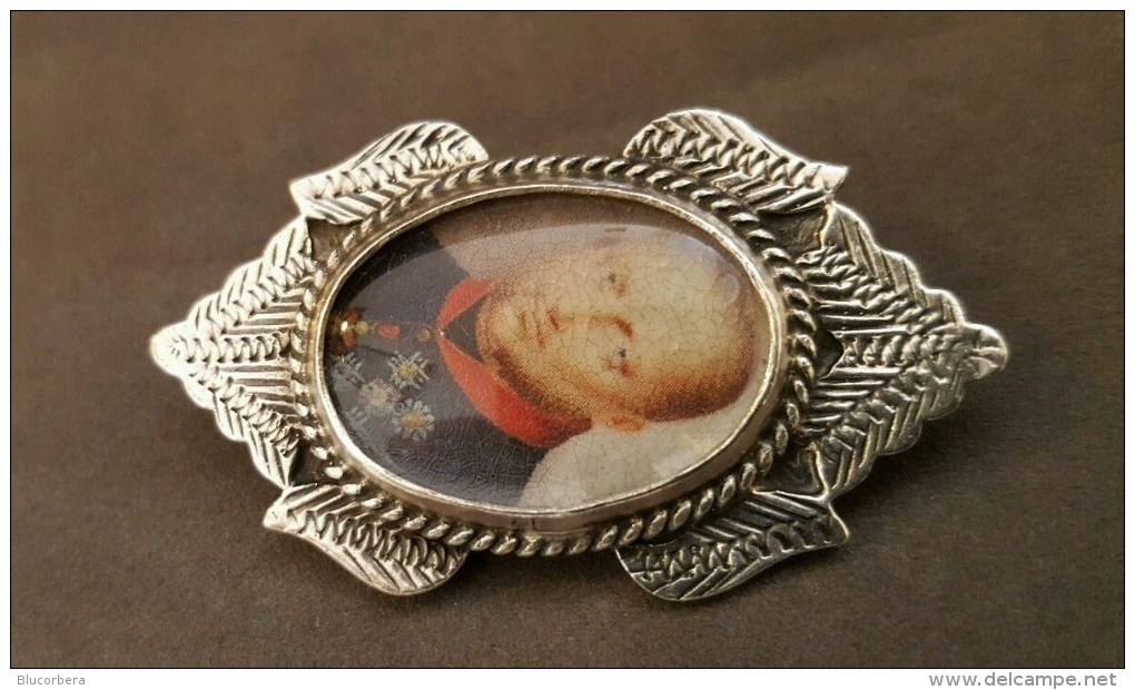 NAPOLI MINIATURA PORTRAIT FRANCESCO I MONTATA SPILLA STERLING 925 - RARISSIMA CM 4,5 - Royaux/De Noblesse