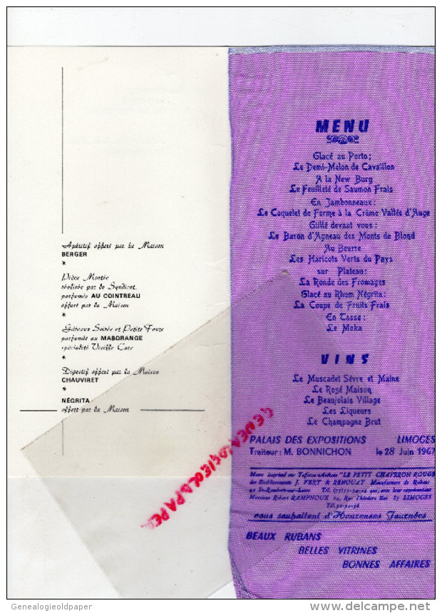 87 - LIMOGES -MAIRIE LANDOUGE-MENU SOIE SILK- CONGRES NATIONAL PATISSERIE-RAMPNOUX- BONNICHON 1967- - Menú