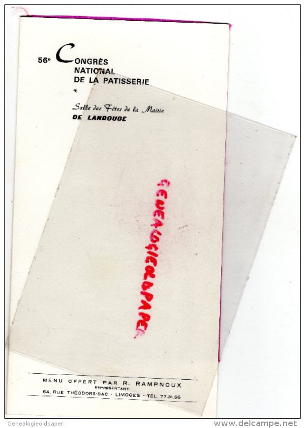 87 - LIMOGES -MAIRIE LANDOUGE-MENU SOIE SILK- CONGRES NATIONAL PATISSERIE-RAMPNOUX- BONNICHON 1967- - Menükarten
