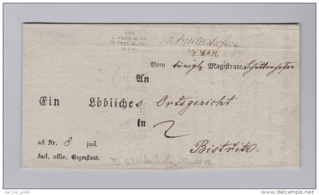 Heimat Tschechien SCHÜTTENHOFEN Langstempel "Susice"  1841-03-08 Vorphila Brief Nach Bistritz - ...-1918 Préphilatélie