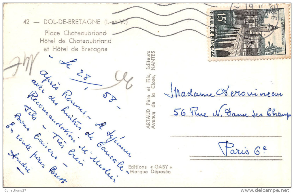 35-DOL-DE-BRETAGNE- PLACE CHATEAUBRIAND, HÔTEL DE CHATEAUBRIAND ET HÔTEL DE BRETAGNE - Dol De Bretagne