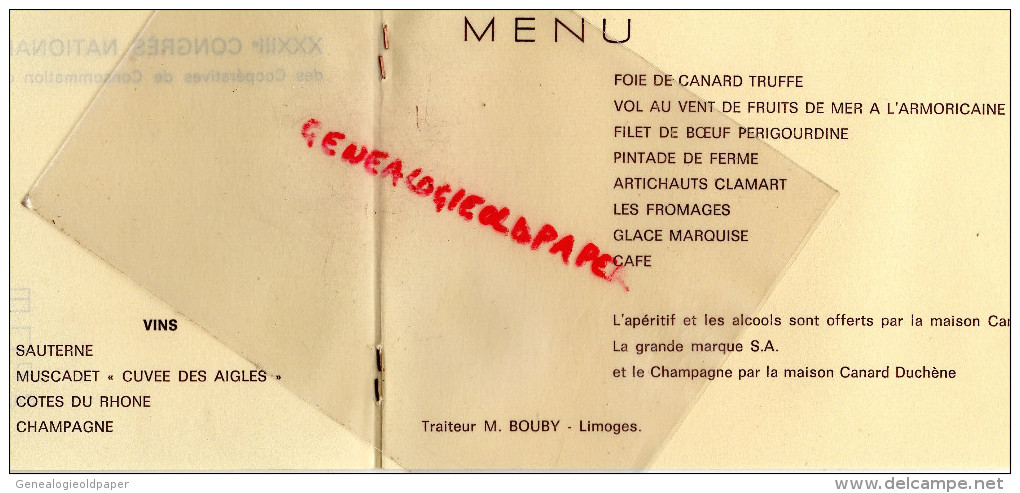 87 - LIMOGES- LANDOUGE-MENU 33E CONGRES NATIONAL PTT -BANQUET CLOTURE 1978- TRAITEUR BOUBY -PONT ST ETIENNE CHANTERAUD - Programme