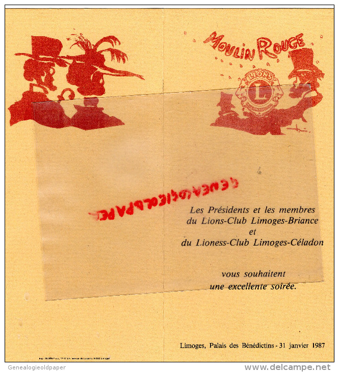 87 - LIMOGES - MENU MOULIN ROUGE- LIONS LIMOGES BRIANCE-CELADON- PALAIS BENEDICTINS 1987- - Menus