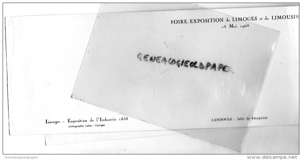 87 - LIMOGES - LANDOUGE - MENU FOIRE EXPOSITION 1968- GRAVURE EXPOSITION INDUSTRIE 1858- LAFON - Menükarten