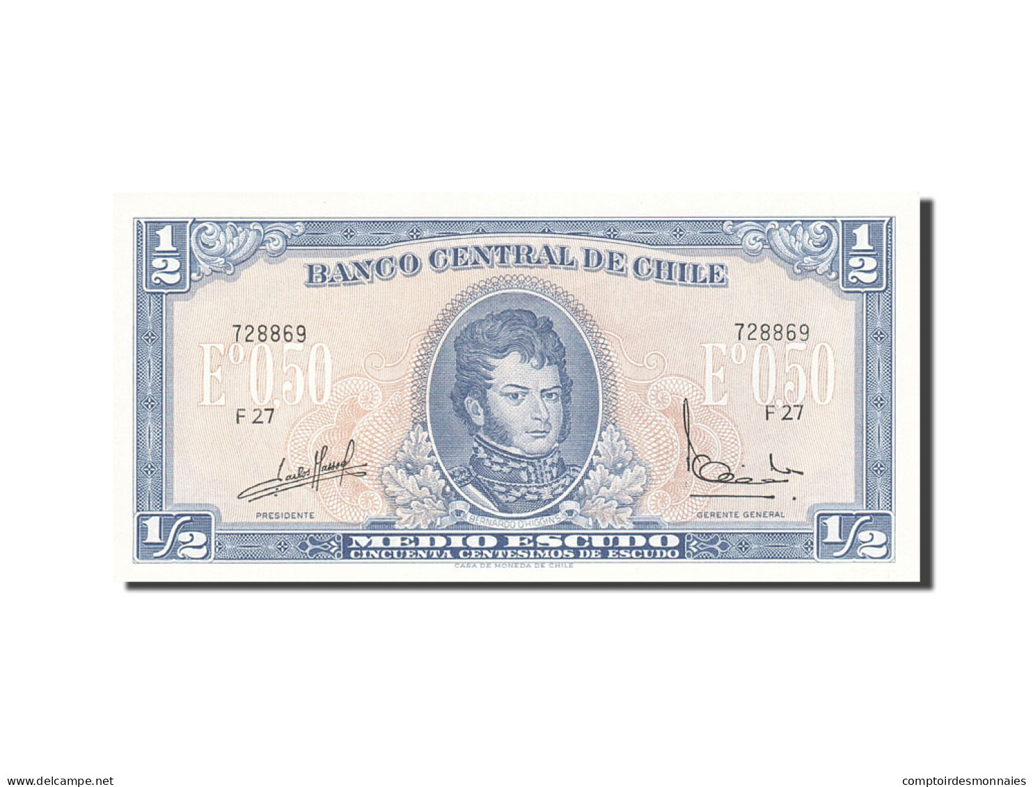 Billet, Chile, 1/2 Escudo, 1962-1975, Undated, KM:134Aa, NEUF - Cile