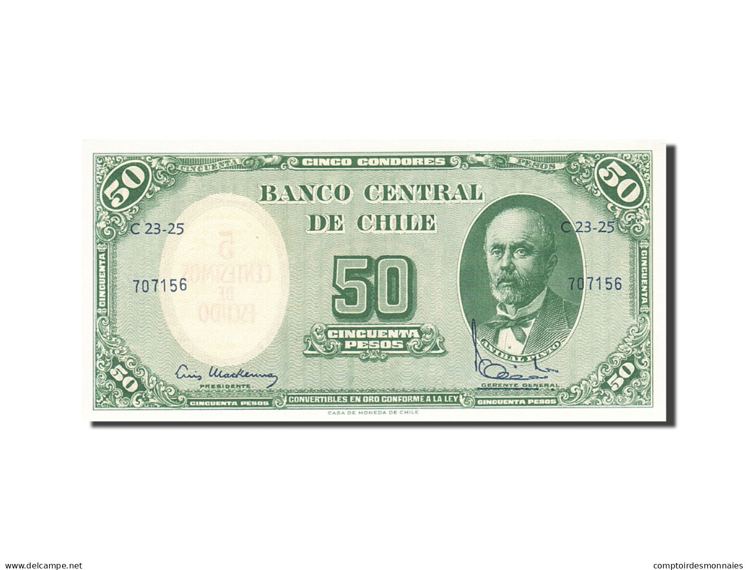 Billet, Chile, 5 Centesimos On 50 Pesos, 1960, Undated (1960-1961), KM:126b, SPL - Chili