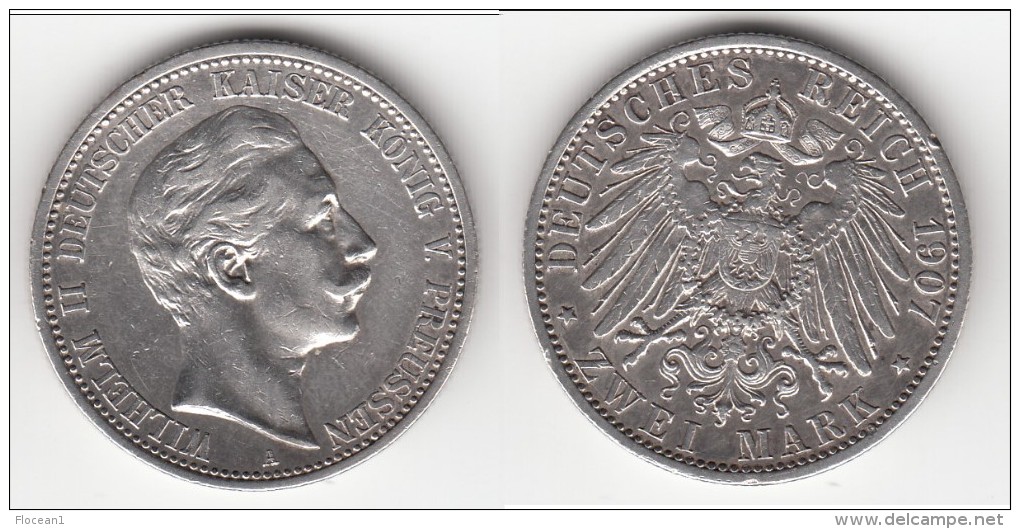 **** PRUSSIE - PRUSSIA - ALLEMAGNE - GERMANY - 2 MARK 1907 A WILHELM II - ARGENT - SILVER **** EN ACHAT IMMEDIAT !!! - 2, 3 & 5 Mark Silber